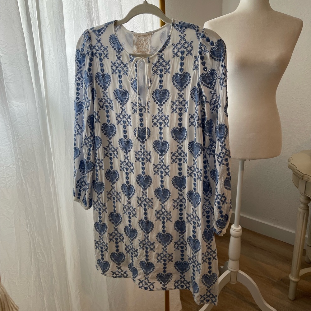 Johnny was Jade blue and white eyelet dress XS